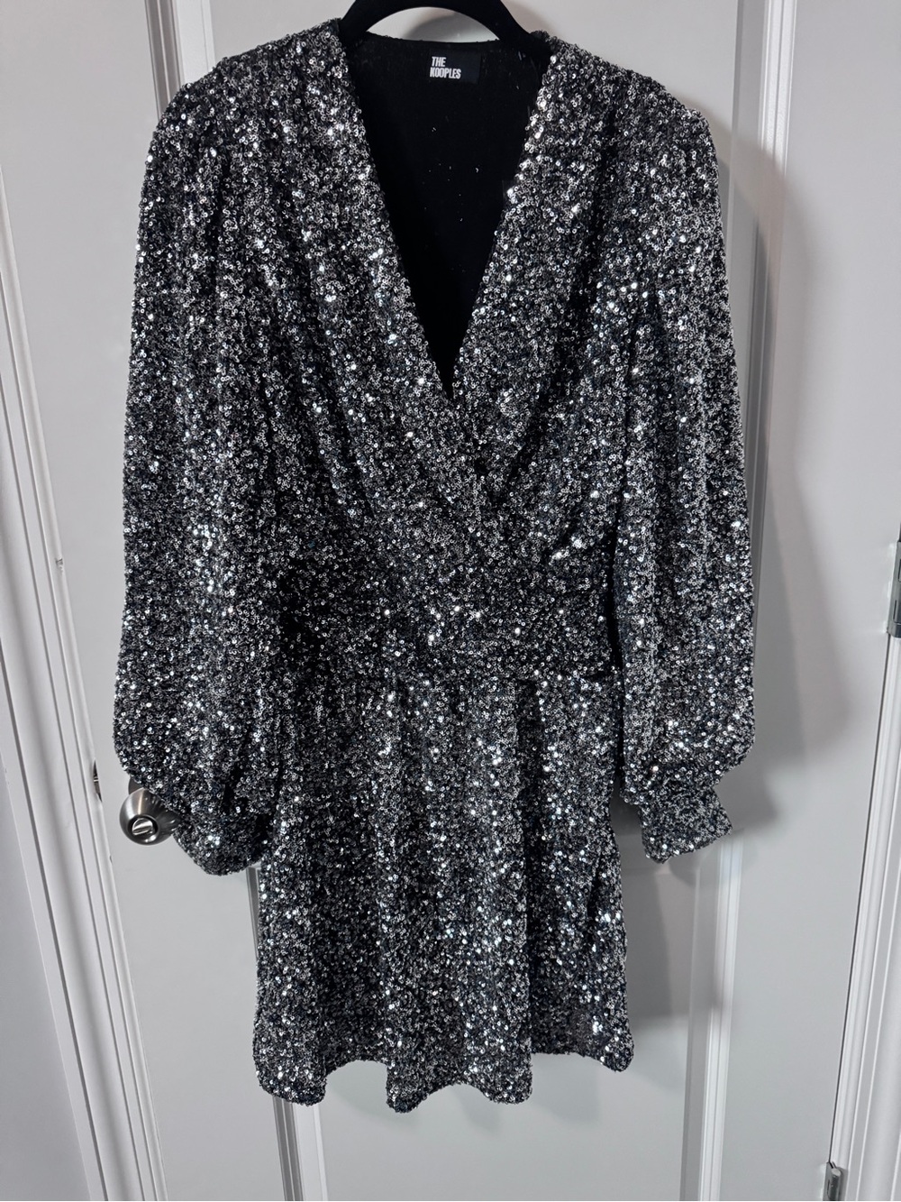 NWT-The Kooples Sparkling Silver Sequin Wrap-Style Mini Dress-2